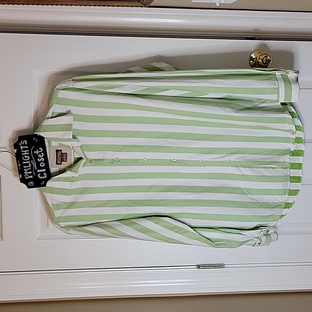 Michael Kors Large Button Up Shirt Striped Long Sleeve Green White